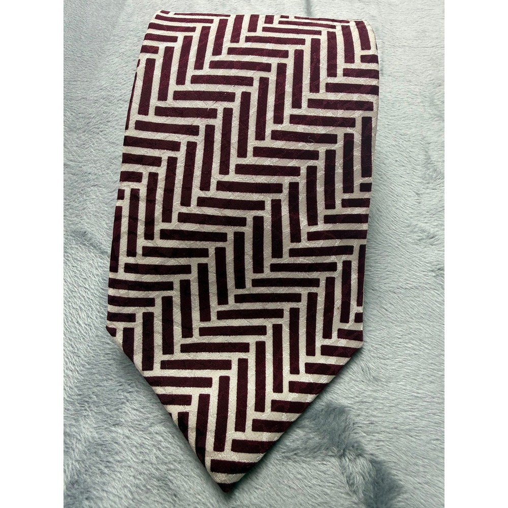 Fierte s.r.l. Necktie Geometric Basketweave Burgundy Cream Classic Men Good